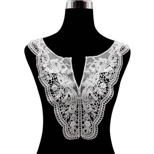 Elegant Luxury White Embroidered Lace Appliques Dress Blouse Sewing On Cloth Patch Collar Neckline Lace Trimmings For Clothing
