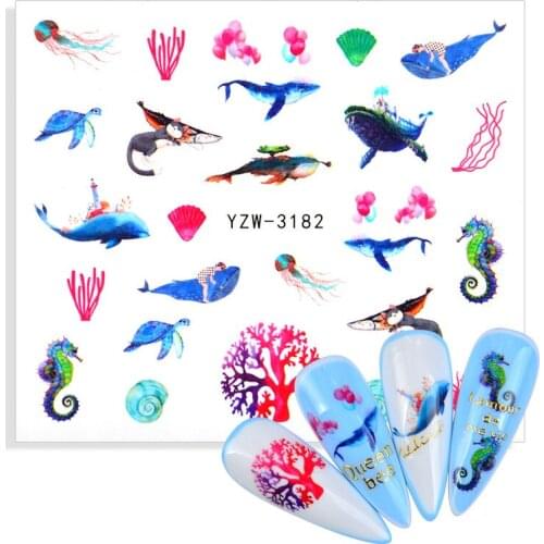 1 Sheet Ocean Animal Summer Nail Water Decals Starfish Coral Reef Seaweed Sticker Sea Life Nails Art Transfer Slider