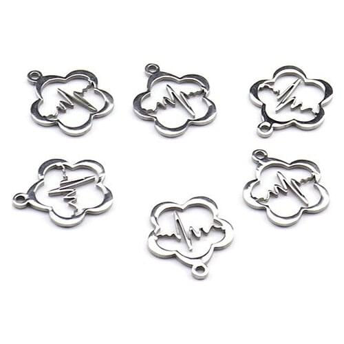 10pcs Stainless Steel Never Fade 15x17mm Hollow Out Flower Shape Heart Lightning Charm Pendant for DIY Necklace Making Findings