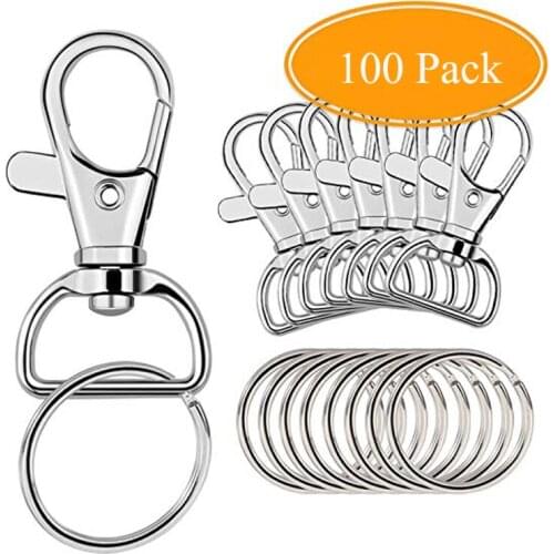 100 Pcs Key Chain Hooks with Key Rings (Large Size) Trigger Lobster Clasp Snap Hook Key Chain Ring Paracord Key Hooks