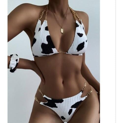2021 Sexy Womens Swimsuit Brazilian Bikini Set Push Up Swimsuit For Girls Two Pieces Chain Halter Swimwear Summer Bathing Suit