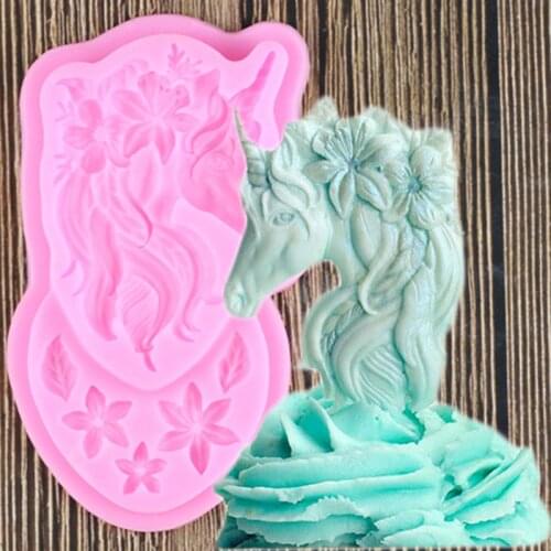3D Unicorn Head Flower Silicone Molds Baby Birthday Cupcake Topper Fondant Cake Decorating Tools Candy Chocolate Gumpaste Moulds