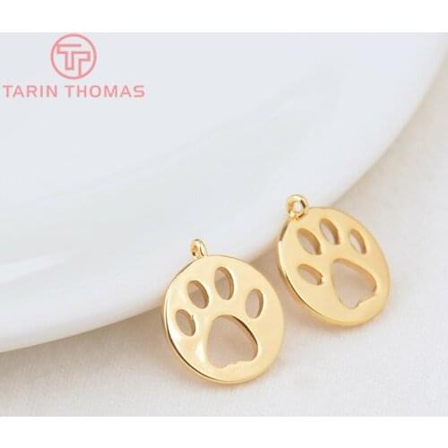 6PCS 12MM Hole 1.5MM 24K Gold Color Brass Dog Footprints Charms Pendants High Quality Diy Jewelry Findings Accessories