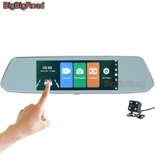 BigBigRoad Car DVR DashCam 7 Inch Touch Screen Rear View Mirror For Volkswangen Tiguan Touareg Amarok Bora Bettle CC Candy T4