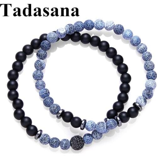 Punk 6mm Disco Ball Charm Bracelet Natural Stone Men Bracelet Set 2Pcs Santo Micro Pave Women Jewelry Wire Gift To Man