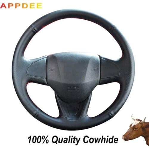APPDEE Hand-stitched Black Genuine Leather Steering Wheel Cover for Honda Fit 2014 Vezel 2015 2016 2017