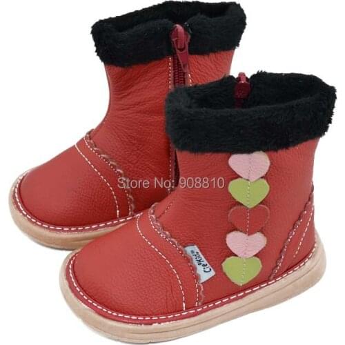 Children girls soft leather snow boots with colorful hearts for winter zip closure new arrival free shipping retail wholesale