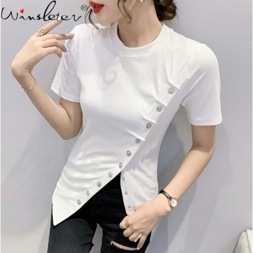 Summer European Clothes T-Shirt Sexy V-Neck Print Gold Blocking Zipper Women Tops Bottoming Shirt Short Sleeve Tees New T15402A