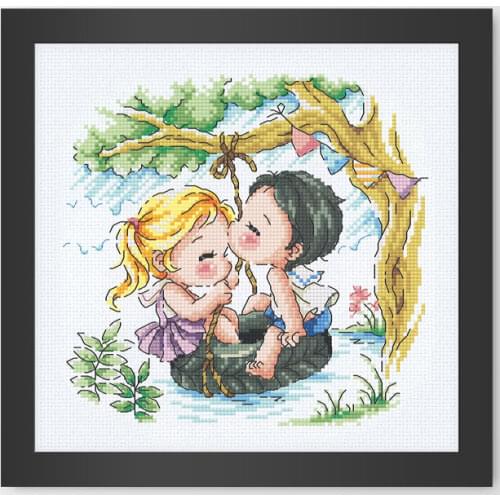 HH Lovely Counted Cross Stitch Kit The Secret Forest Boy and Girl Kiss SO