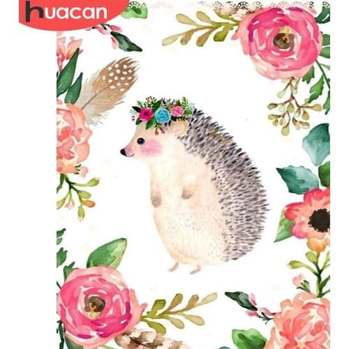 HUACAN DIY Painting By Numbers Hedgehog Animal Canvas Picture Flower Print On Canvas Unique Gift For Home Decor Wall Artwork