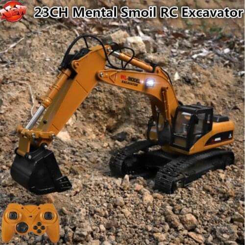 Simulate Alloy Remote Control Excavator Truck 1:16 2.4G 23CH Light Sound Effect Metal Screw Drive Metal RC Excavator With Smoil