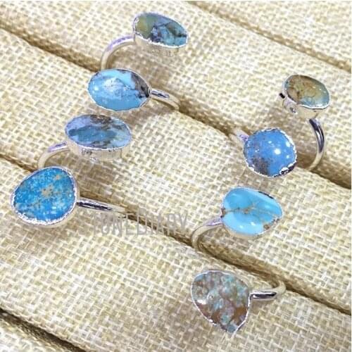 RM933 5Pcs Snakeskin Jaspers Ring Double Silver Electroplated Irregular Shape Ring Adjustable