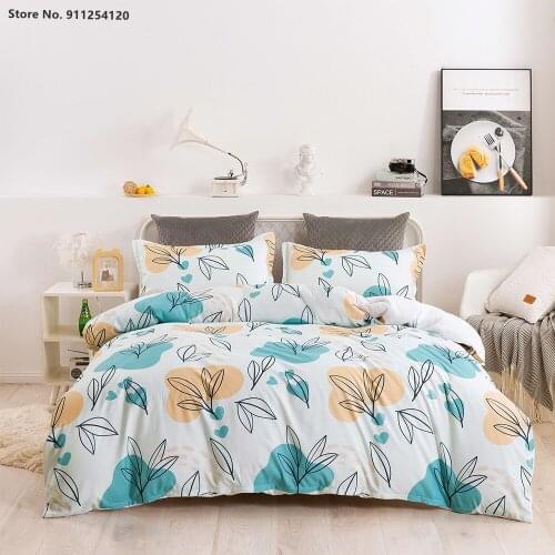 Nordic Style Leaves Duvet Cover Sets 2/3 Piece Colorful Quilt Cover Pillowcase Single Double Queen King Size Bed Cover