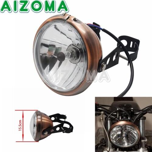 Brown Motorcycle Retro Headlight Headlamp w/ Bracket H/L Beam Light For Harley Yamaha Suzuki Cafe Racer Chopper Bobber Custom