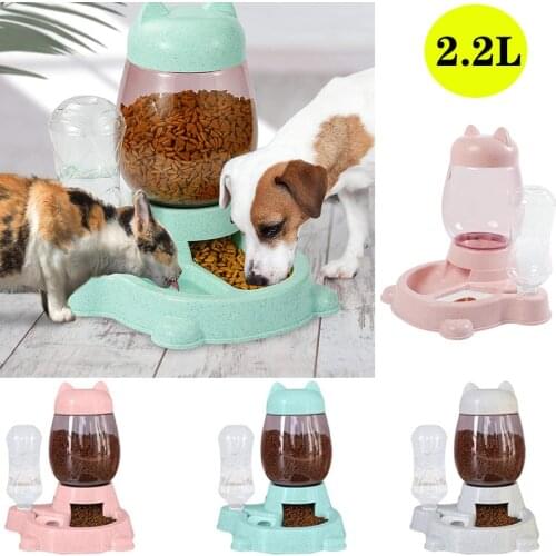 2.2L Pet Dog Cat Automatic Feeder Bowl for Dogs Drinking Water 528ml Bottle Kitten Bowls Slow Food Feeding Container Supplies