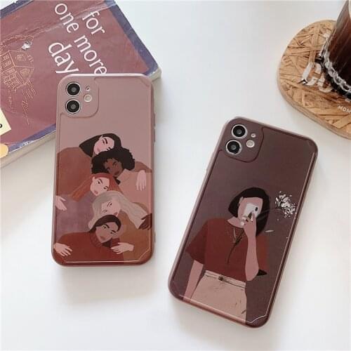 Creative Retro Girl Phone Cases For iPhone 12 Mini 11 Pro XS Max 12Pro XR X 7 8 Plus SE 2020 Straight Edge Soft TPU Cover Funda