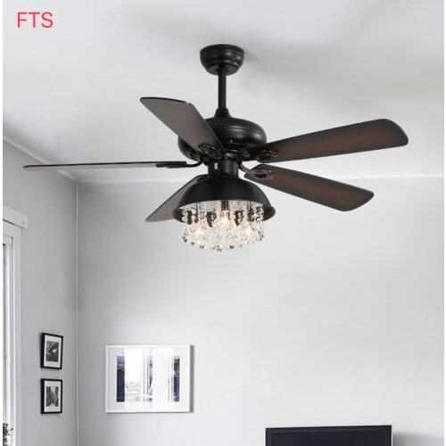 American ceiling fan lamp, living room crystal Nordic fan lamp, industrial style simple modern electric fan lamp led ceiling