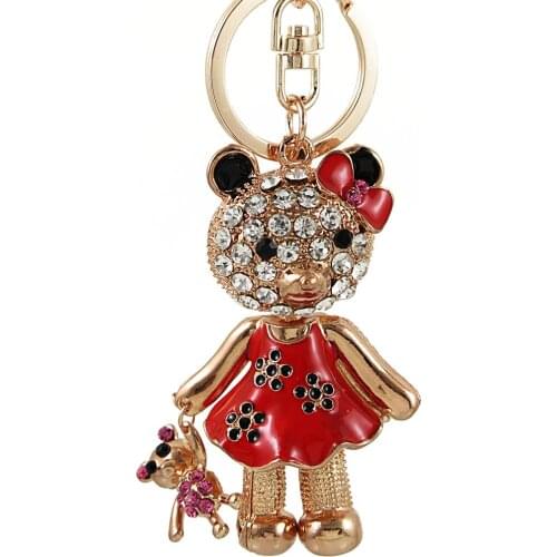 Cute Big Crystal Bear Keychains Beautiful Girl Crystal Handicraft Women Bag Pendant Car Key ring Key chains Christmas Gift