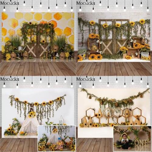 Mocsicka Sweet Bee Photography Background Yellow Honey Bee Baby Shower Backdrop Newborn Child Portrait Decoration Props Studio