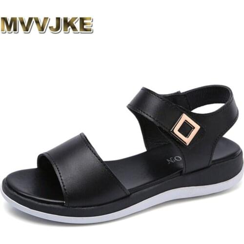 MVVJKE Women slippers buckle leather slides shoes 2021summer solid thick sole heels beach sandals women outside flip flops