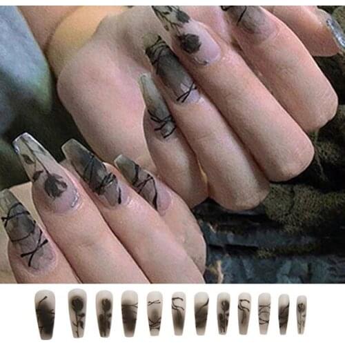 24pcs Variety of Styles Wear Long Paragraph Fashion Manicure Patch False Nails Save Time Wearable Nail Patch SANA889