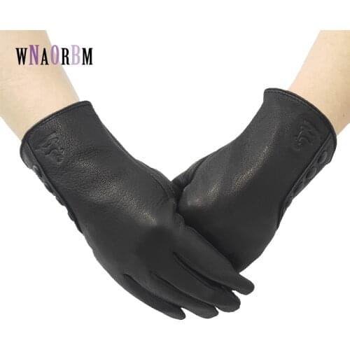 New ladies Sheepskin gloves leather winter warm fluff ladies soft female Buckskin gloves high quality gloves