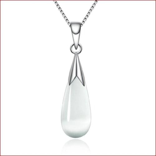 Cats Eye Stone Pendant Necklace Silver color Opal Pendant Necklace For Women Jewelry Necklaces & Pendants N2411