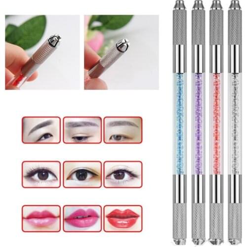 Manual Double Crystal Acrylic Tattoo Pen Microblading Permanent Makeup Eyebrow Tools 2 Usage For Flat or Round Needles