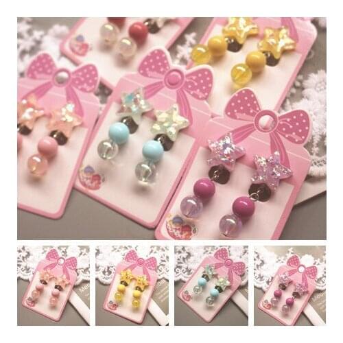 Shiny Star Balls Children Dangle Earrings Lovely Handmade Cartoons Jewelry For Kids Girls Teens Without Ear Hole Clip Earrings