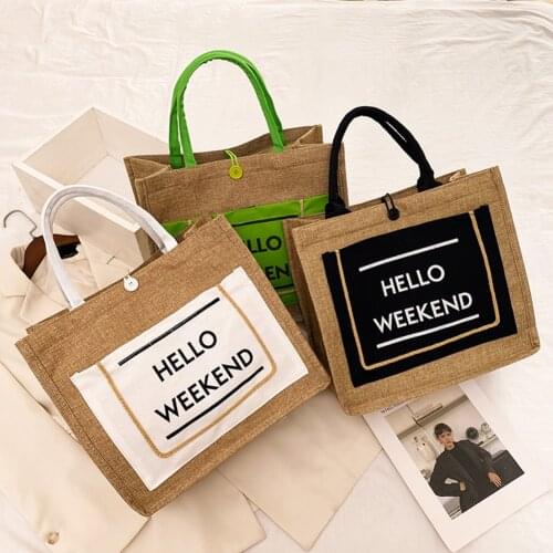 2021 Women Linen Summer Weekend Tote Bags Large Capacity Female Casual Shoulder Bag Ladies Daily Handbag Beach Shopping Bag