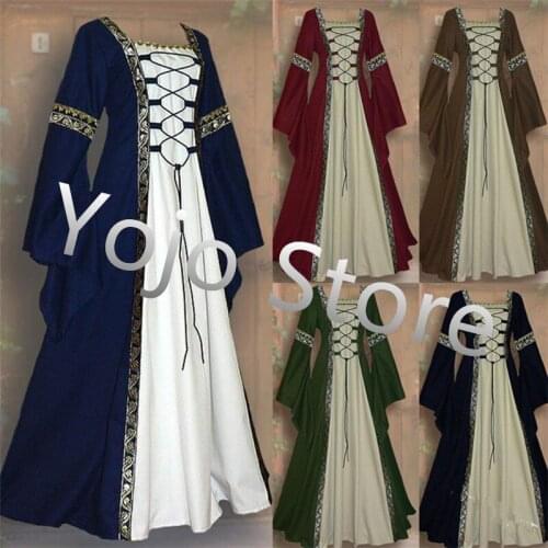 Vintage Femmes Vintage Medieval Robe Cosplay Costume Princess Renaissance Gothique Robe Moda Feminina S-XXXXXL