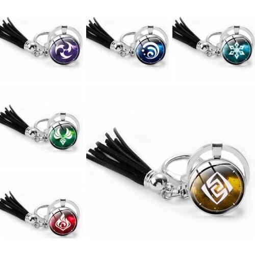 Genshin Impact Game Keychain Colorful Tassel Creative Car Bag Pendant Key Chain 6 Elements Eye of God Glass Keyring