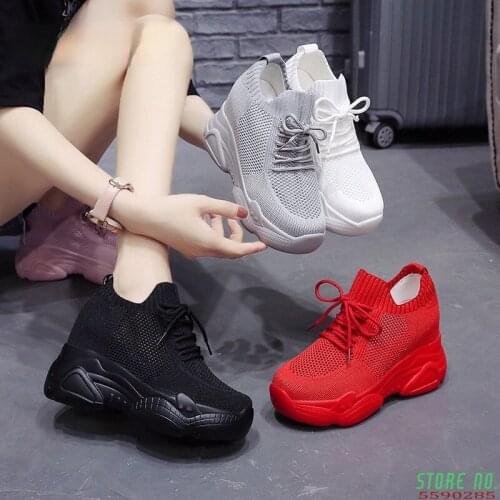 Hidden Heel Womens Shoes 2020 Spring Summer White Black Sneakers For Women High Heels Vulcanized Shoes Female Sneakers