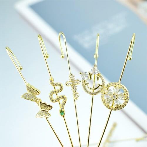 Butterfly/Snake Ear Wrap Crawler Hook Earrings for Women Surround Auricle Diagonal Stud Copper Inlaid Zircon Piercing Earrings