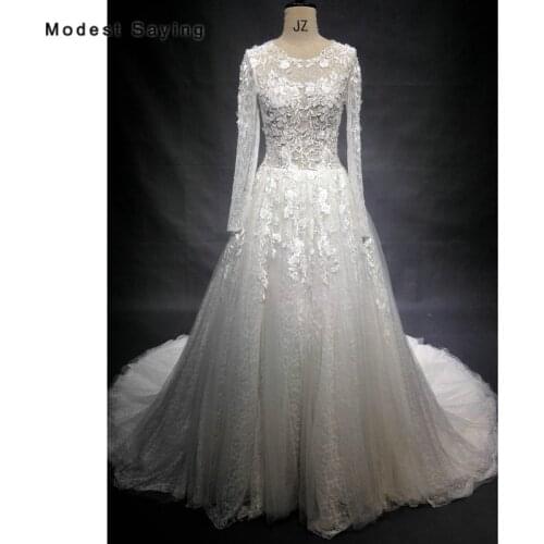 High Quality Ivory Ball Gown Beaded Lace Long Sleeves Wedding Dresses 2018 Women Sexy Sheer Back Bridal Gowns vestidos de noiva