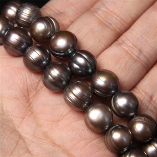 12-13mm Coffee color Pearl Beads Round High Quality Brown Natural Freshwater Large Pearl Bead for Jewelry Making DIY Craft 14"