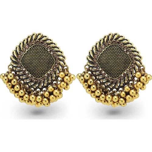 2021 Ins Antique Gold Indian Jhumki Jhumka Handmade Beads Bohemia Piercing Bohemia Earrings Vintage Trendy Women Party Jewelry