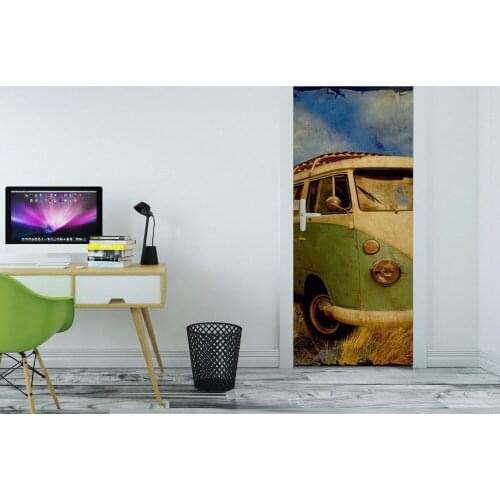 3D Retro Bus On Beach Wall Art Door Mural Wallpaper mural Wall Print Decal Wall Deco Wall Mural Photo self adhesive door wrap