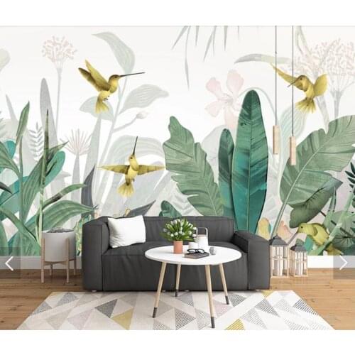 3D Tropical Banana Leaves Bird Wallpaper Mural for Living Room Wall Decor Hand Painted Contact Paper Murals Wall Paper Customize