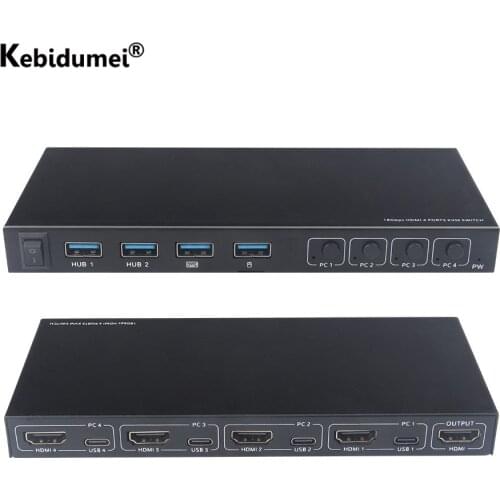 4 Ports KVM Switcher 4 IN 1 Out HDMI-compatible USB Switch Splitter for Sharing Monitor Keyboard Mouse EDID/HDCP Decryption