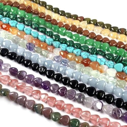 40pcs Natural Heart Shape Semi-Precious Stone Beads Charm Making for DIY Jewelry Bracelet Necklace Women Gift Size 10x10mm