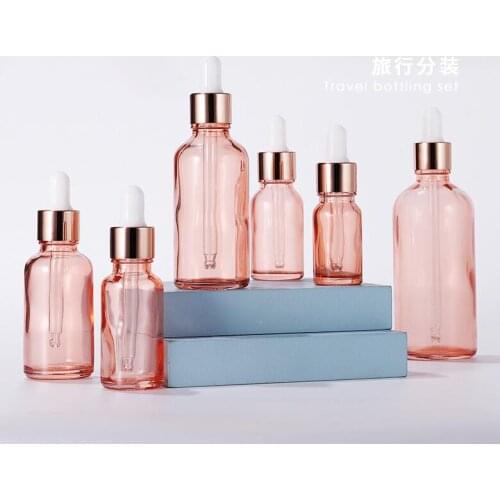 5pcs 5-100ML Rose Gold Drop Pink Bottle Glass Aromatherapy Liquid Dropper essential basic massage oil Pipette Refillable Bottles