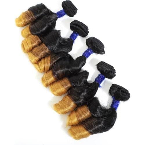 Afro Romance Curly Hair Extensions Ombre Color T27 Heat Resistant Synthetic Hair Weaves 14" 5 Bundles All In One Pack Hair 240g