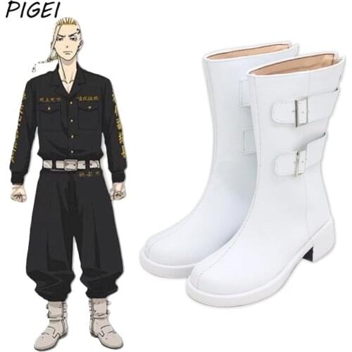 Anime Tokyo Revengers Ken Ryuguji Shoes Halloween Carnival Party Manjiro Sano Cosplay White High Boots Shoes For Women Mens