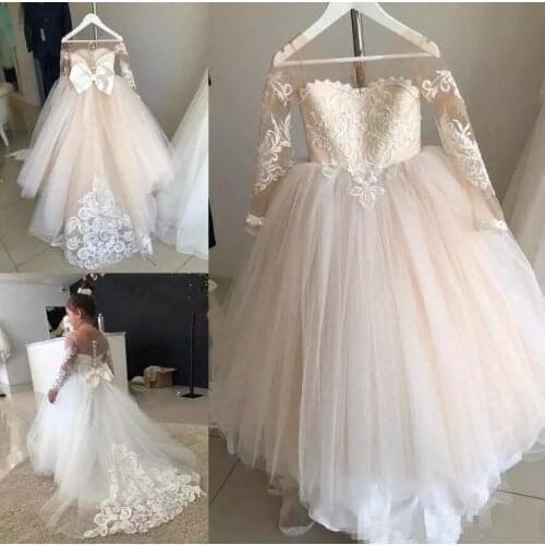 Ball Gown Puffy Tulle Lace Flower Girls Dresses for Wedding Little Girls Clothes Pageant Gowns First Communion Dress Custom Made