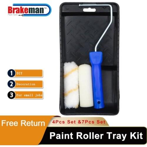 BRAKEMAN DIY Paint Roller Tray Kit 4 INCH 100mm Foam and Acrylic Mini Roller Cover Sets for Small Job Painting Decorative