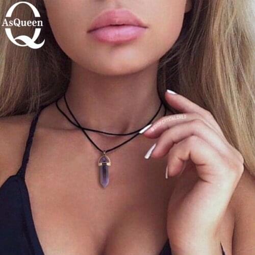 Pu leather natural crystal stone opal choker necklace Gold fashion boho choker for women jewelry party gift
