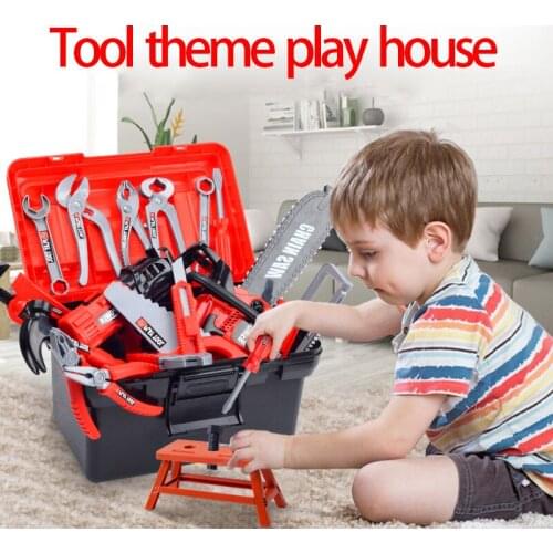 Children DIY Electric Inertia Toolbox Toy Set Simulation Maintenance Chainsaw Repair Screwdriver Play House Toy Boy