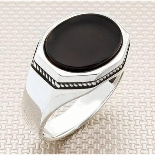 Elegant Office Silver Ring Oval Black Onyx Silver Ring Men Silver Ring Made in Turkey Solid 925 Sterling Silver