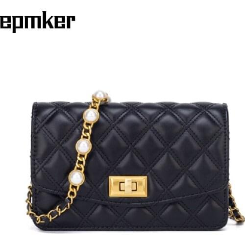 EPMKER 2021 Purses and Handbags Luxury Designer Pearls Crossbody Bags Chains Shoulder Bag Cute Side Bag Diamond Lattice Bags